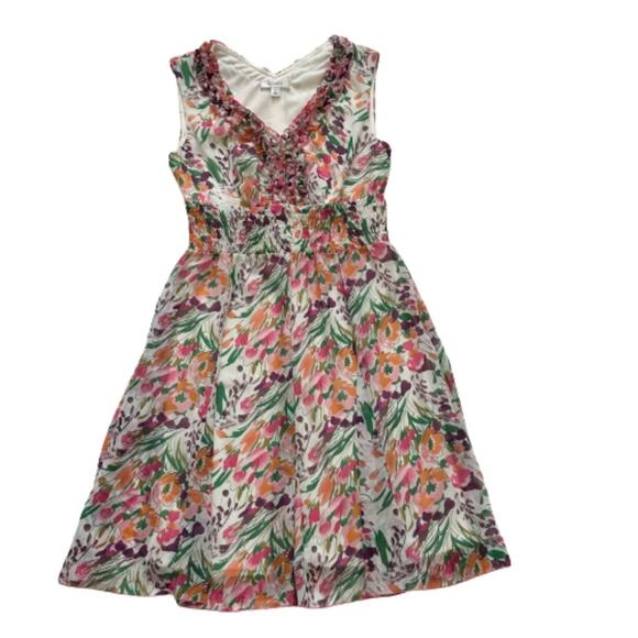 Dress Barn Dress Floral Garden Ruffled V-Neck Sleeveless Smocked Waist Size 8 - Picture 12 of 12